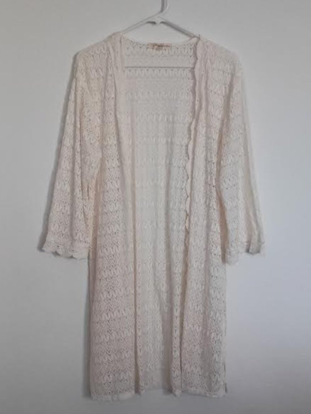 REWIND WOMEN'S KIMONO CARDIGAN COVER UP CREAM LACE 3/4 SLEEVE SIZE XXL